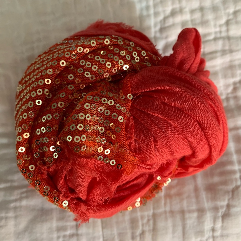 Reddish-Coral with Gold Sequin Scarf